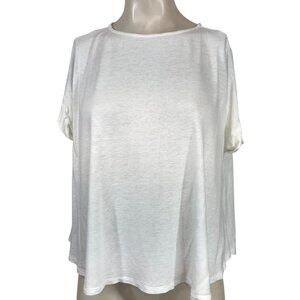 WHYCI MILANO -WOMEN'S 46 - WHITE SHORT SLEEVE ROUND NECK LINEN BLEND SHIRT